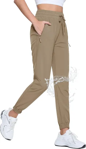 TACVASEN Women's Joggers Lightweight Quick Dry Hiking Pants with Pockets Athletic Travel Workout Summer Water Resistant