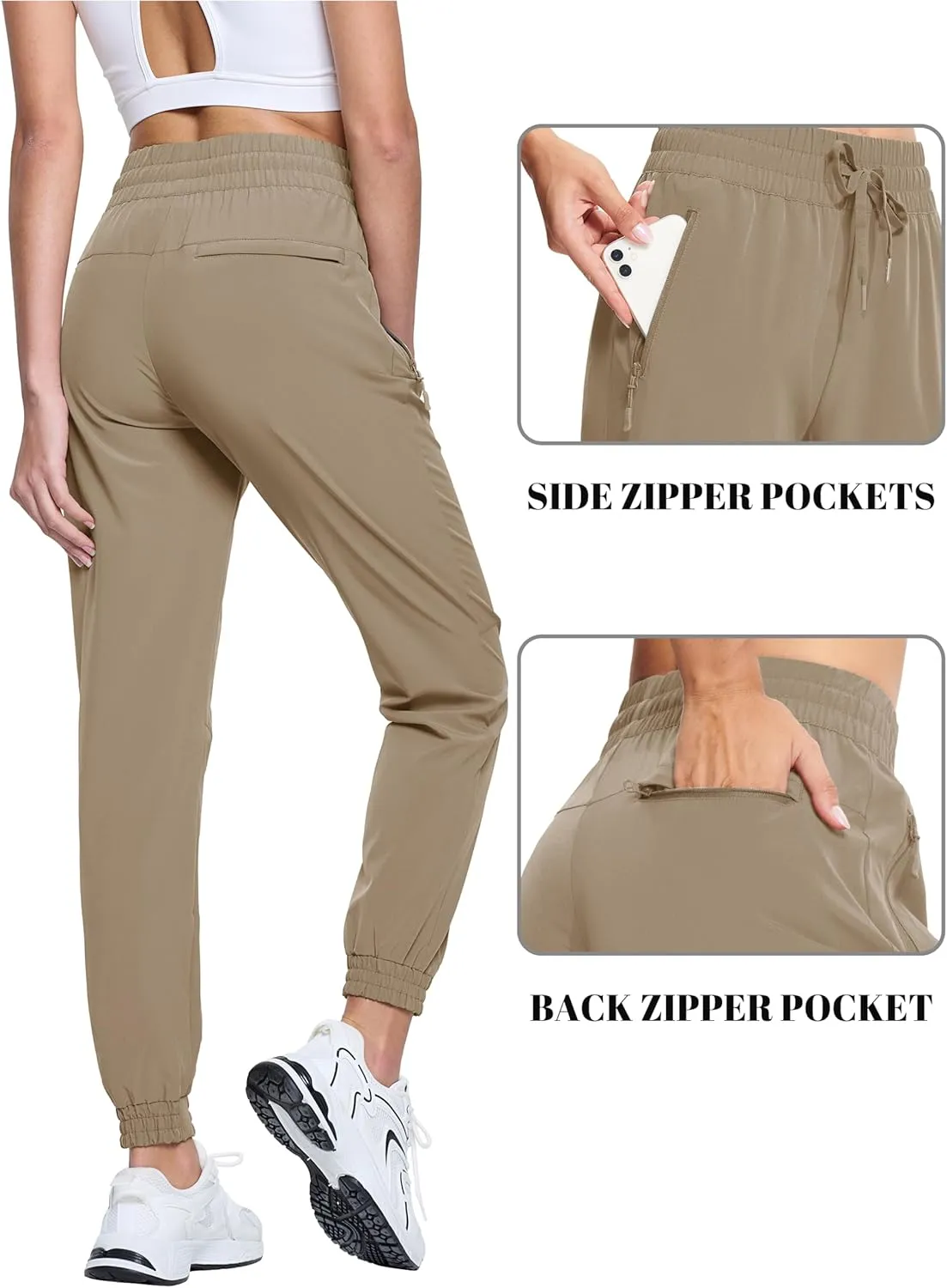 TACVASEN Women's Joggers Lightweight Quick Dry Hiking Pants with Pockets Athletic Travel Workout Summer Water Resistant