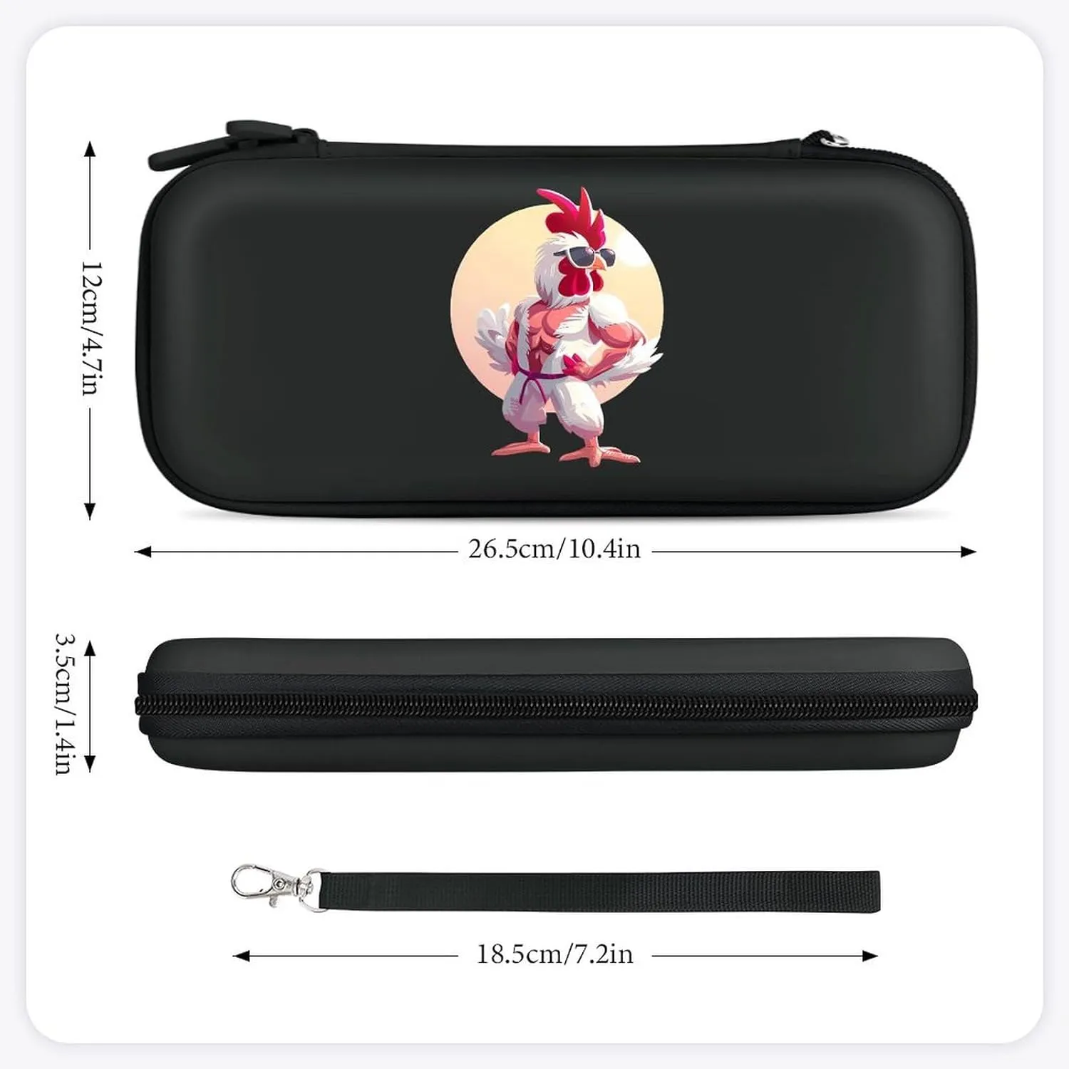 Taekwondo Muscle Turkey Chicken Hard Shell Travel Case with Rope 15 Game Card Pockets Compatible with Switch Protective