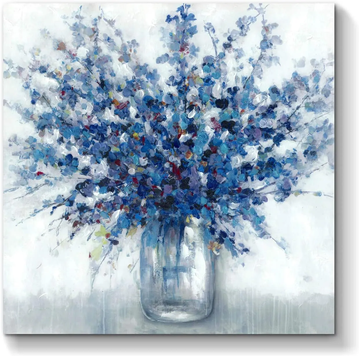TAR TAR STUDIO Abstract Bouquet Canvas Wall Art: Blue Flowers in Vase Artwork Print Painting for Living Room Office (24''W x 24''H, Multiple Sizes)