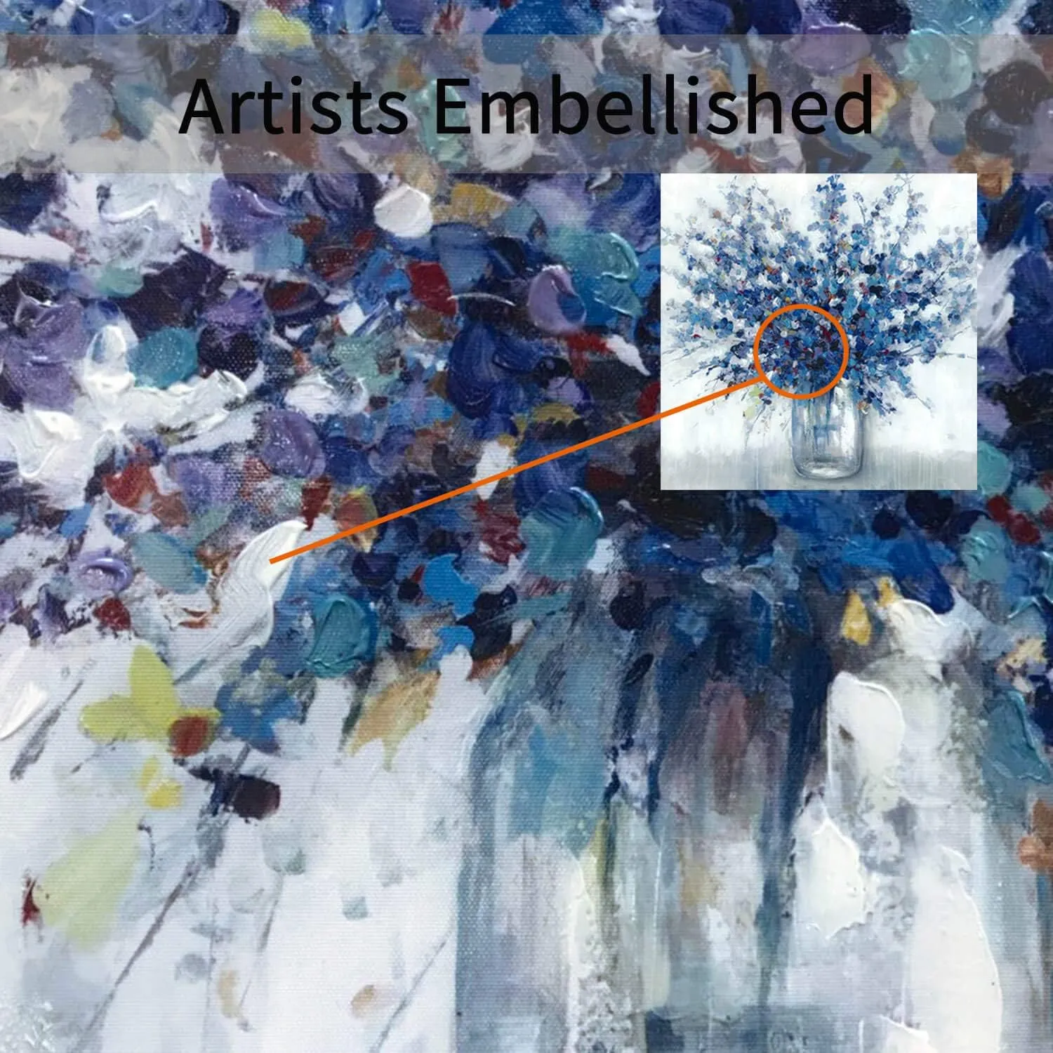TAR TAR STUDIO Abstract Bouquet Canvas Wall Art: Blue Flowers in Vase Artwork Print Painting for Living Room Office (24''W x 24''H, Multiple Sizes)
