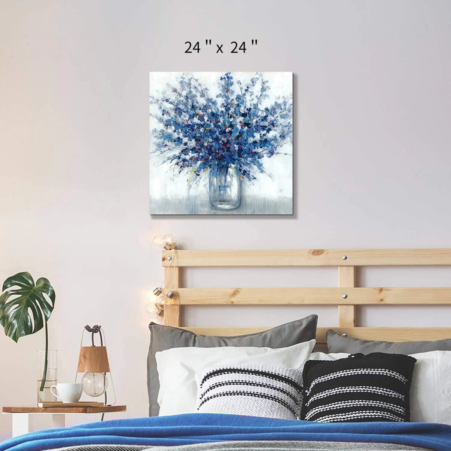TAR TAR STUDIO Abstract Bouquet Canvas Wall Art: Blue Flowers in Vase Artwork Print Painting for Living Room Office (24''W x 24''H, Multiple Sizes)