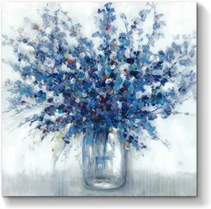 TAR TAR STUDIO Abstract Bouquet Canvas Wall Art: Blue Flowers in Vase Artwork Print Painting for Living Room Office (24''W x 24''H, Multiple Sizes)