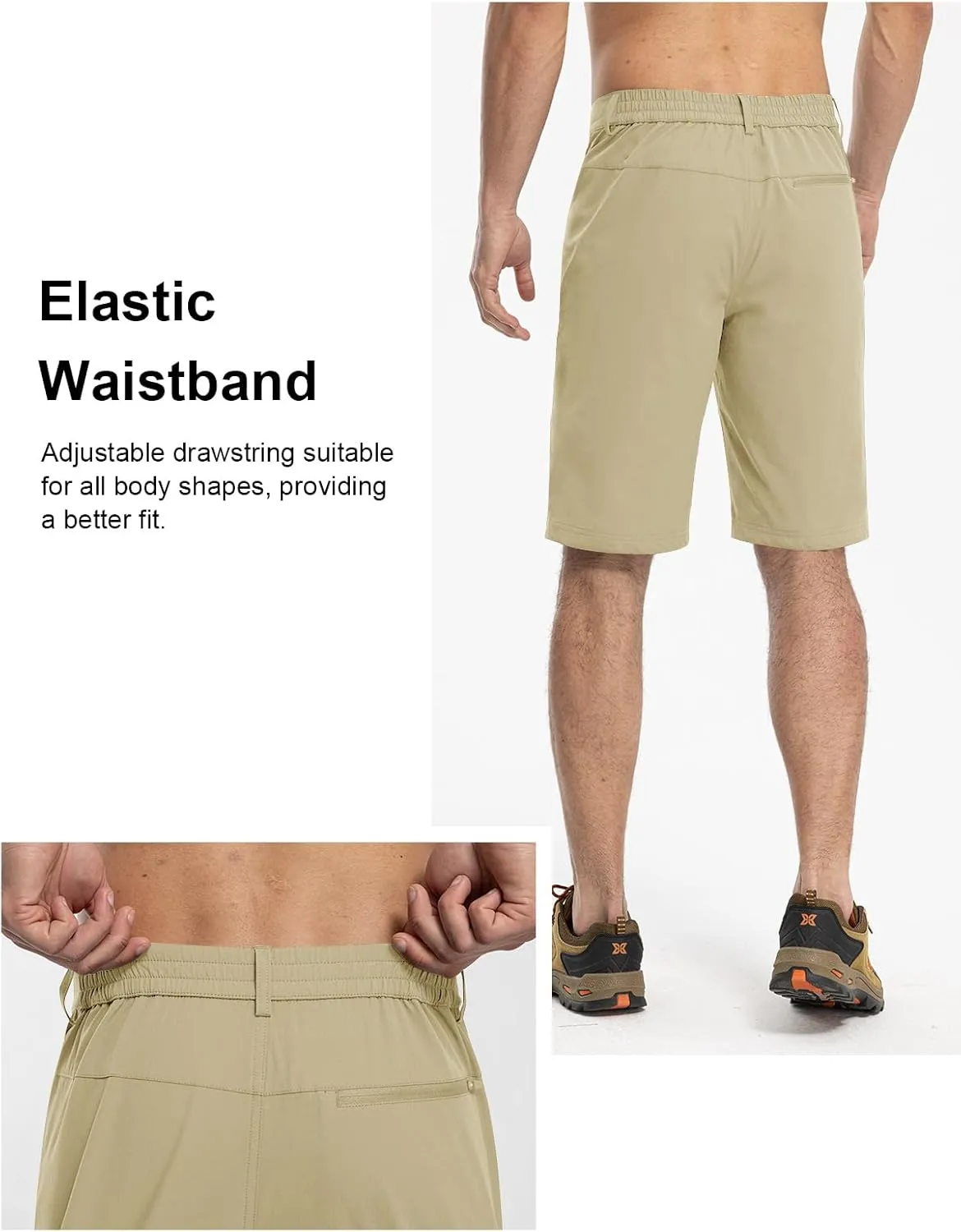 TBMPOY Men's Golf Dress Shorts Stretch Elastic Waist 11" Quick Dry Lightweight Travel Casual Shorts 5 Pockets Travel Casual