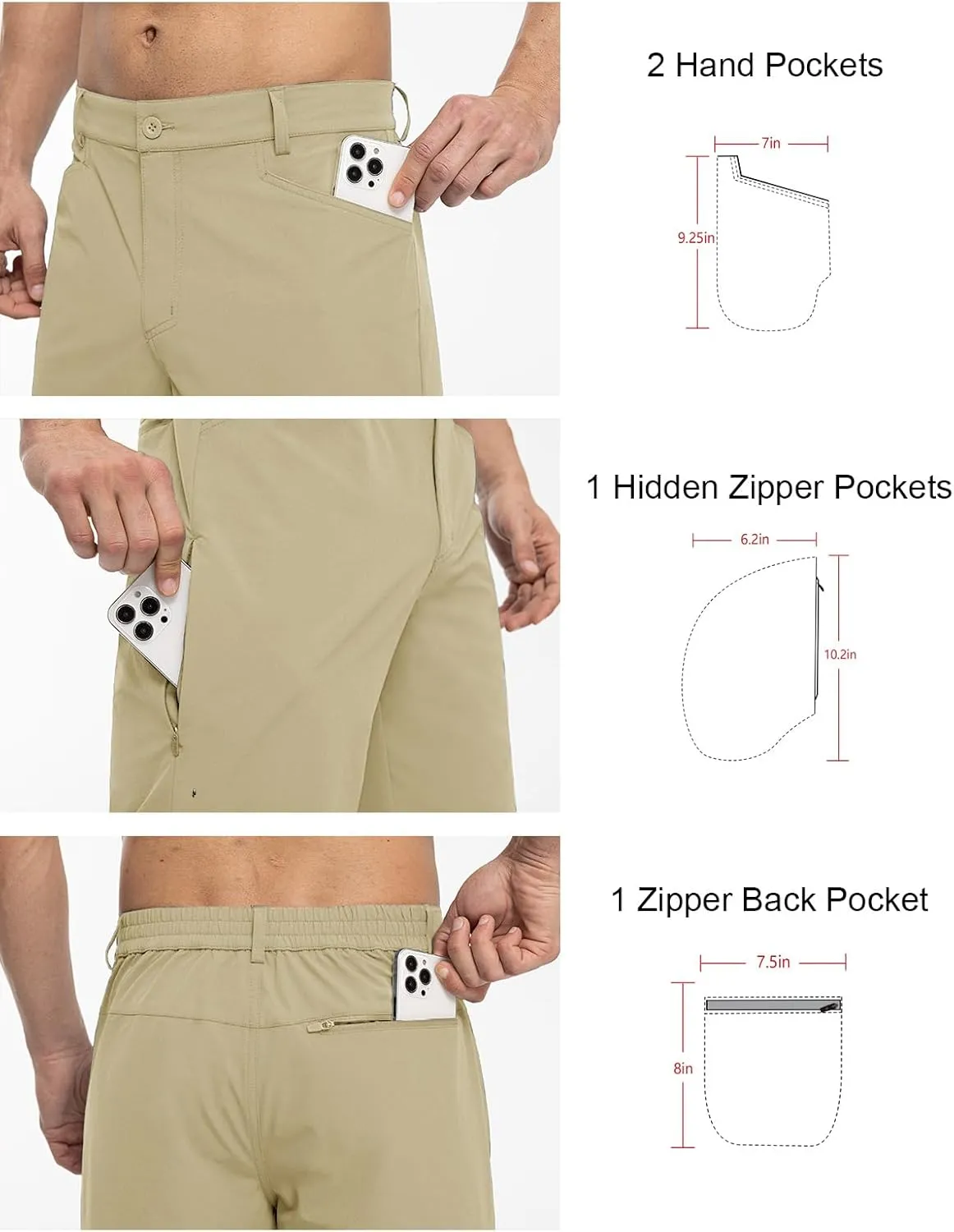 TBMPOY Men's Golf Dress Shorts Stretch Elastic Waist 11" Quick Dry Lightweight Travel Casual Shorts 5 Pockets Travel Casual