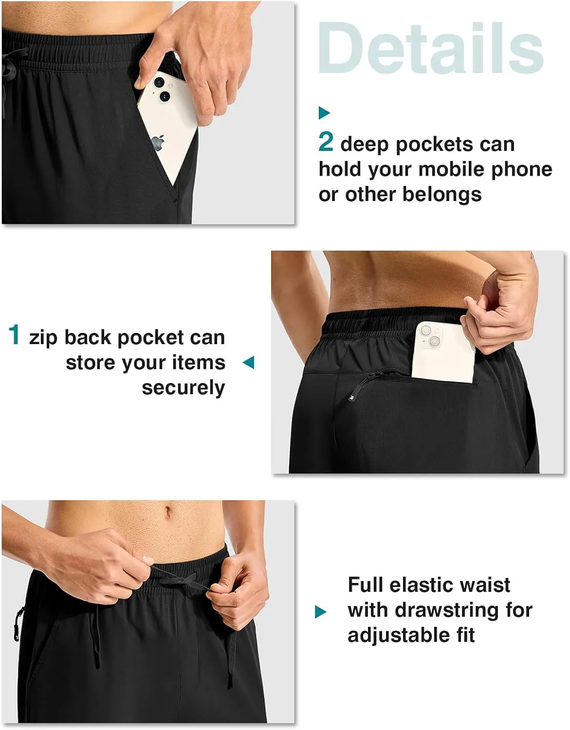 TBMPOY Mens Hiking Pants Lightweight Quick Dry 3 Pockets Travel Fishing Water-Resistant Athletic Workout Sweatpants