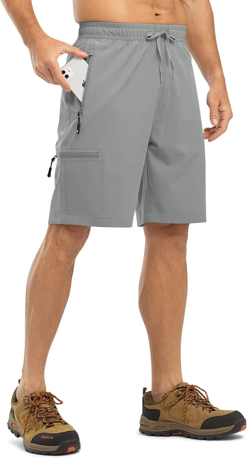 TBMPOY Men's Hiking Shorts with 5 Zip Pockets 9'' Lightweight Outdoor Work Athletic Travel Short for Men Casual Running