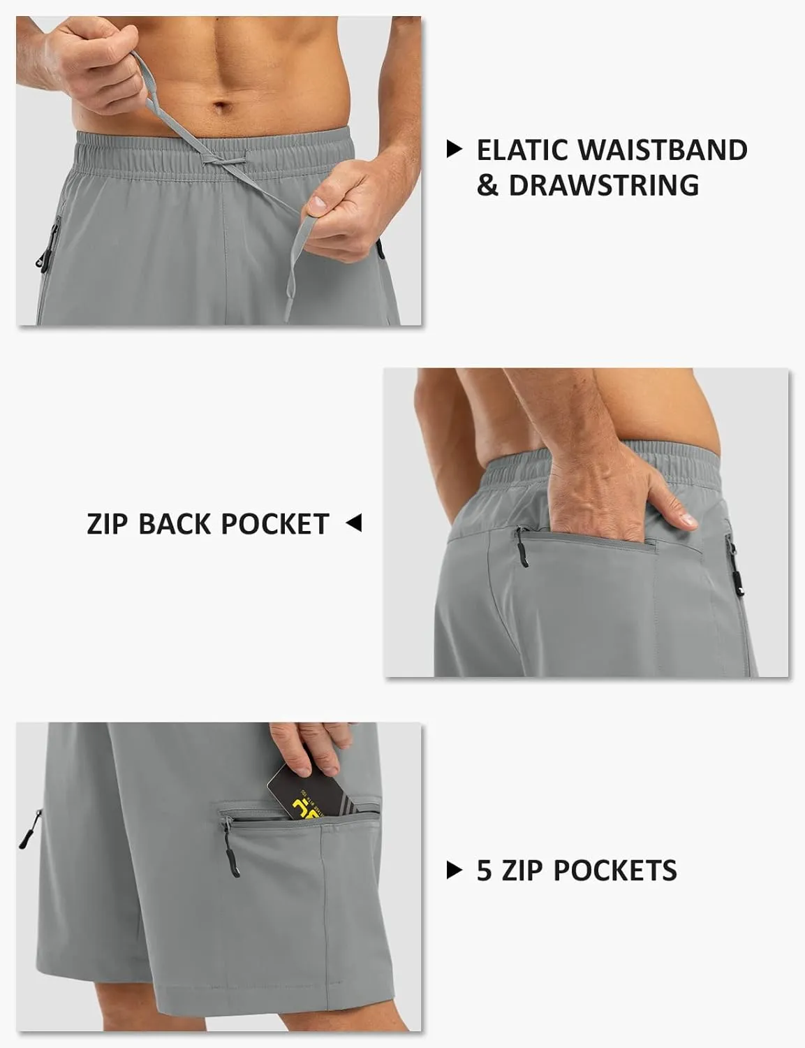 TBMPOY Men's Hiking Shorts with 5 Zip Pockets 9'' Lightweight Outdoor Work Athletic Travel Short for Men Casual Running