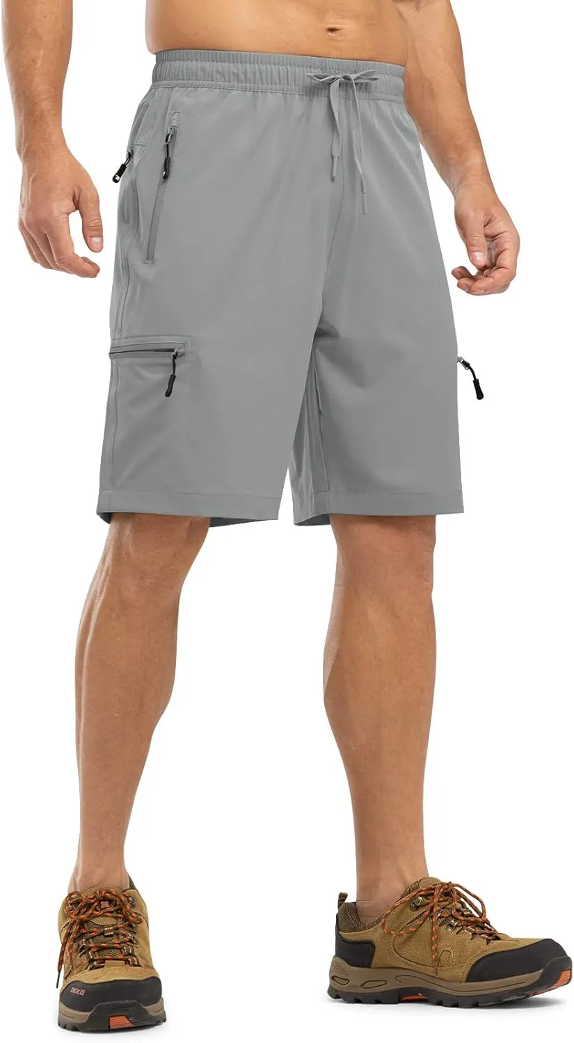 TBMPOY Men's Hiking Shorts with 5 Zip Pockets 9'' Lightweight Outdoor Work Athletic Travel Short for Men Casual Running