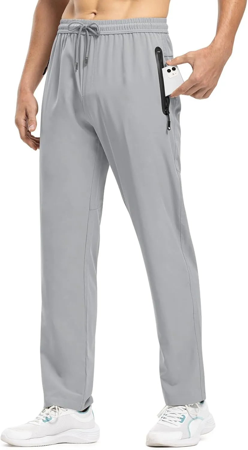 TBMPOY Men's Lightweight Hiking Travel Pants Breathable Athletic Fishing Active Joggers Zipper Pockets