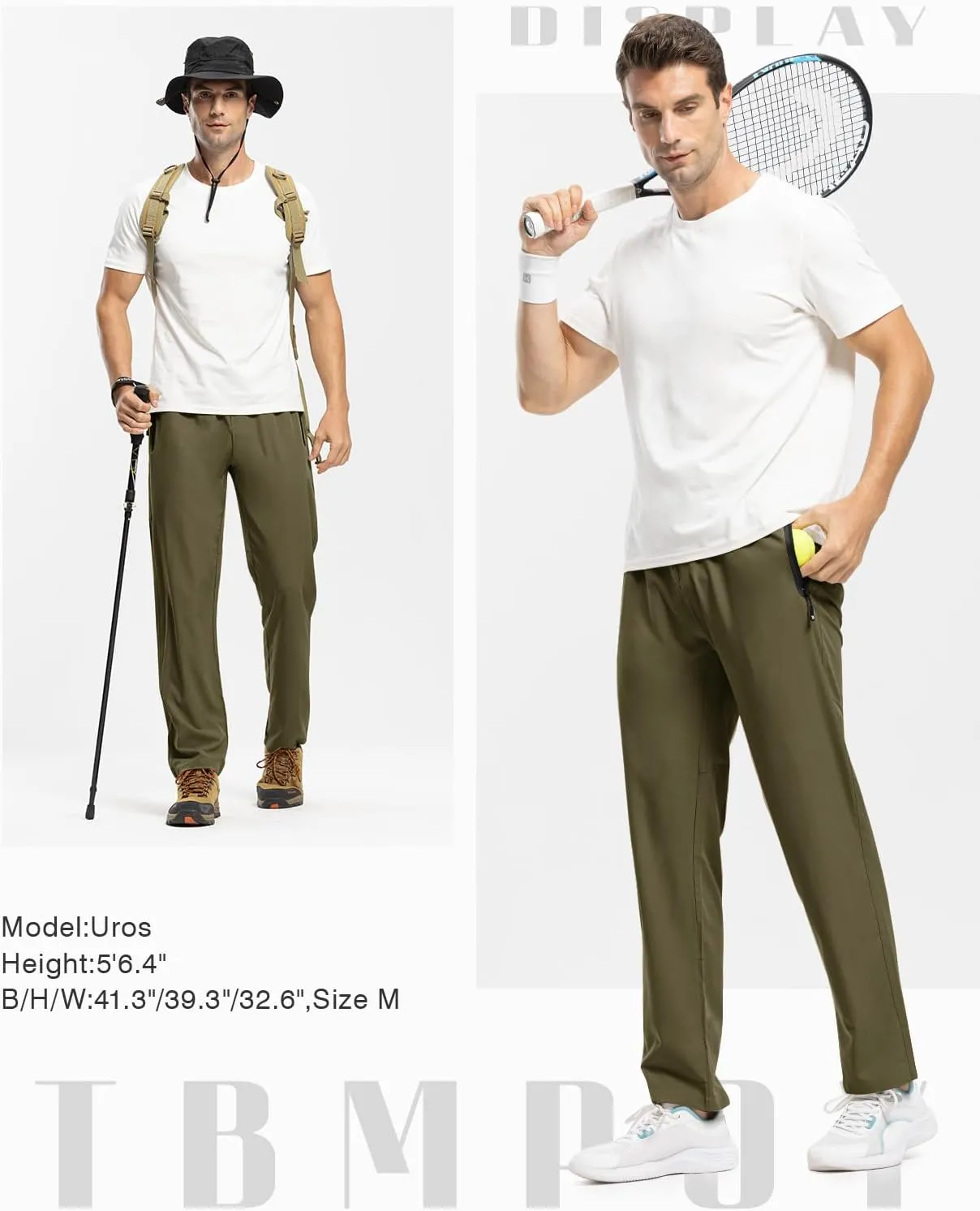 TBMPOY Men's Lightweight Hiking Travel Pants Breathable Athletic Fishing Active Joggers Zipper Pockets