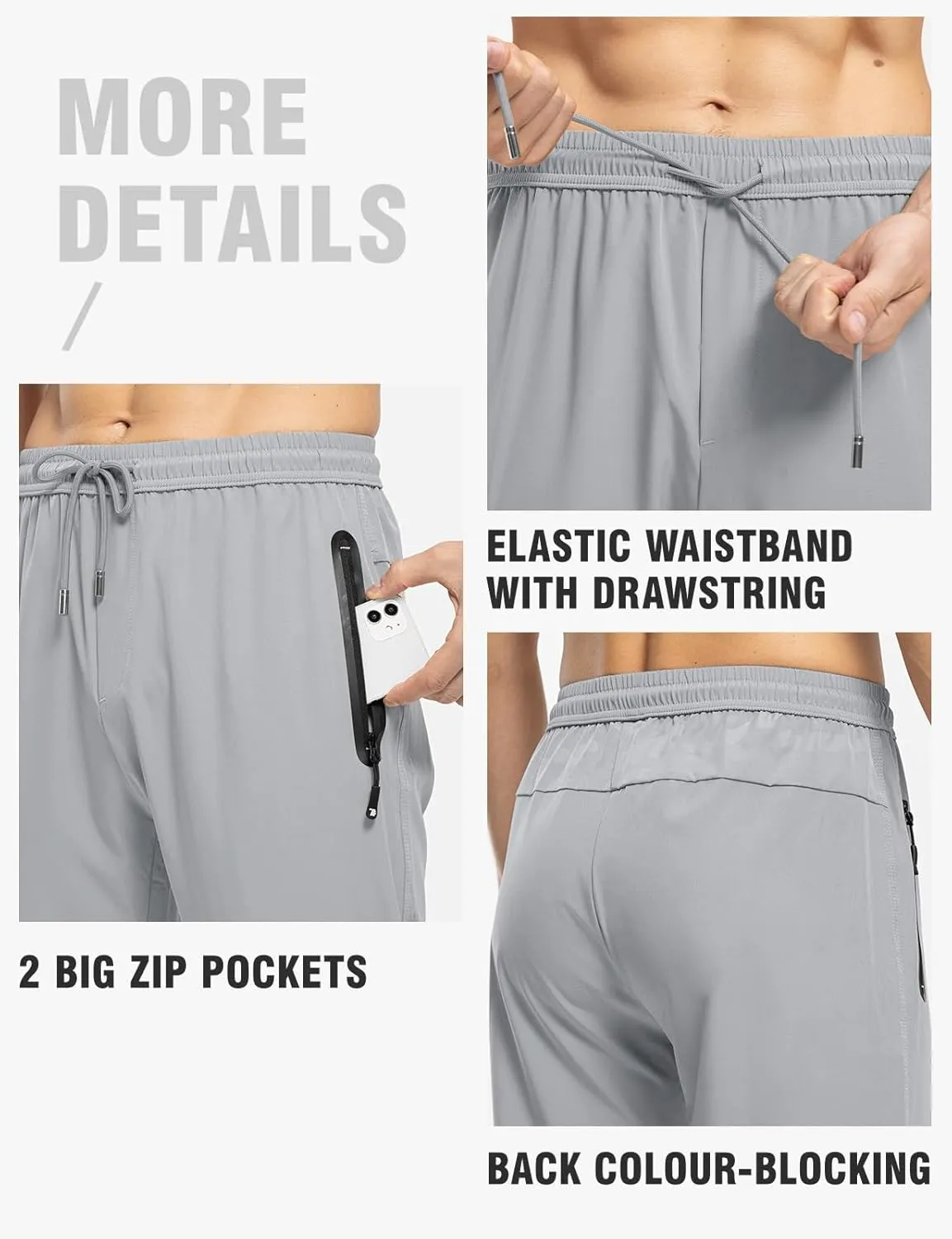 TBMPOY Men's Lightweight Hiking Travel Pants Breathable Athletic Fishing Active Joggers Zipper Pockets