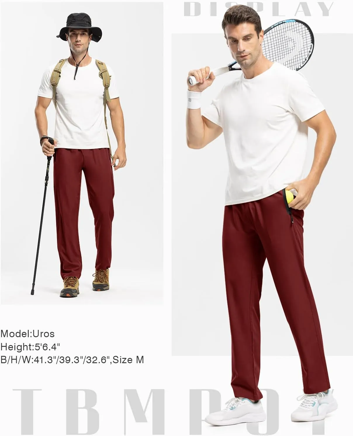 TBMPOY Men's Lightweight Hiking Travel Pants Breathable Athletic Fishing Active Joggers Zipper Pockets