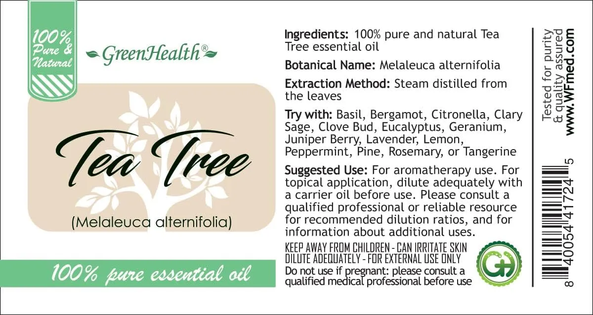 Tea Tree Essential Oil – 8 fl oz (237 ml) Aluminum Bottle w/Plug Cap – 100% Pure Essential Oil, Uncut – GreenHealth