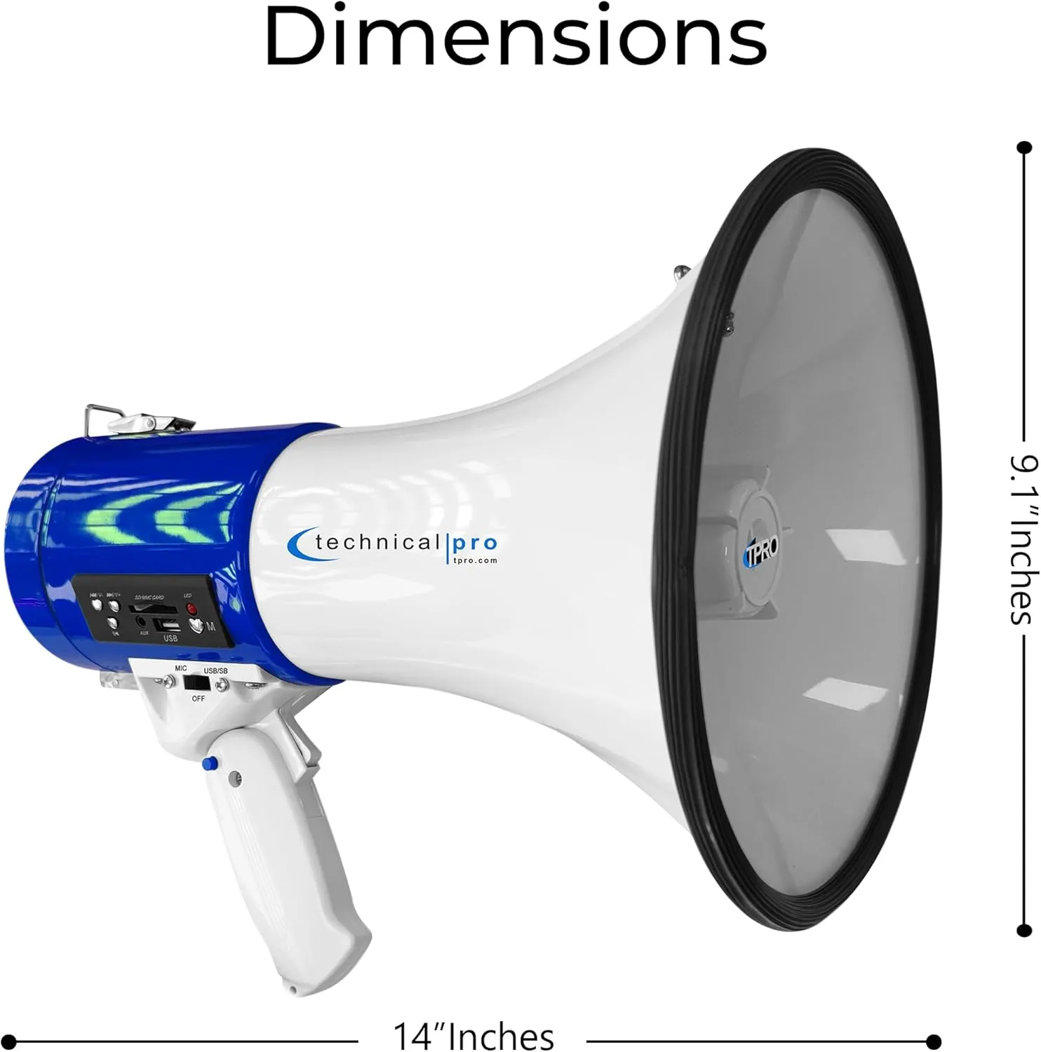 Technical Pro Portable 75-Watt Megaphone Bullhorn Speaker w/Detachable Microphone w/Rechargeable Battery, a Built-in AC Wall Charger, Good for Trainers, Soccer, Coaches, Cheer Leaders