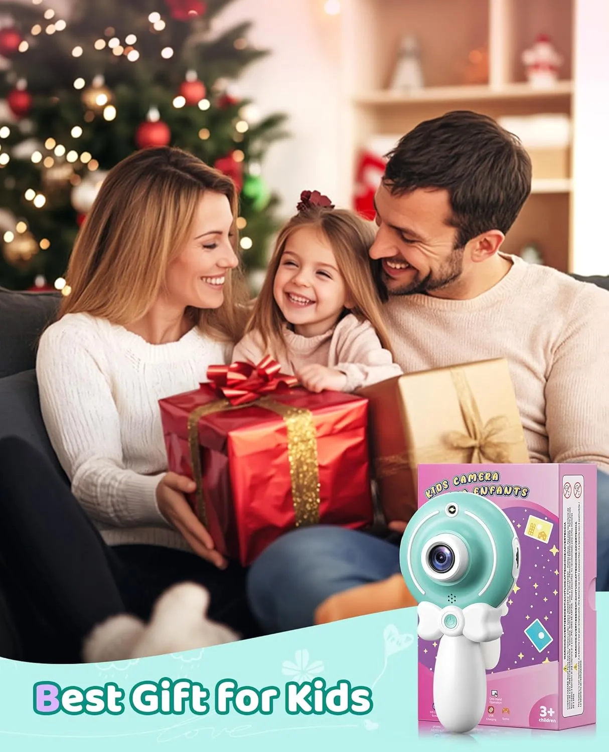 TEKFUN Kids Camera Toy for Girls Age 3-9, Magic Wand with Bow Handheld Camera, Portable 1080P HD Video Selfie Digital Camera with 32GB SD Card, Christmas Birthday Gifts for Toddler, Blue