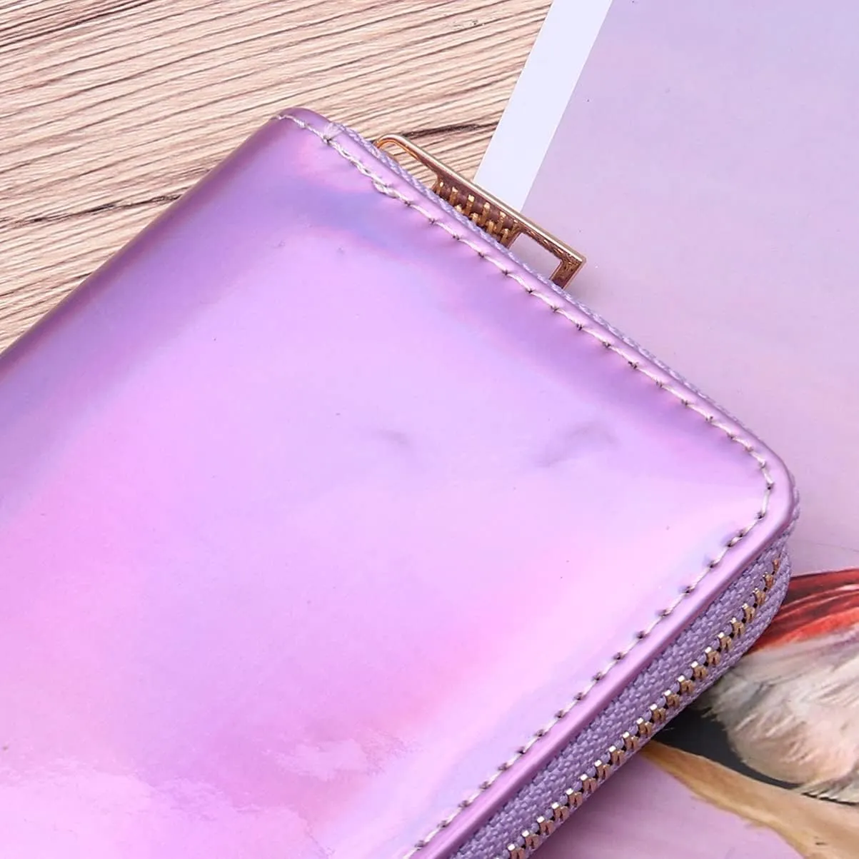 TENDYCOCO 1pc Card Purse Violet Leather Sequins Purses Wallet Zipper Money Coin Slim Holographic Pu Shining Rainbow Clutch for Long Female Cell Sparking Holder Wallets Women Bag