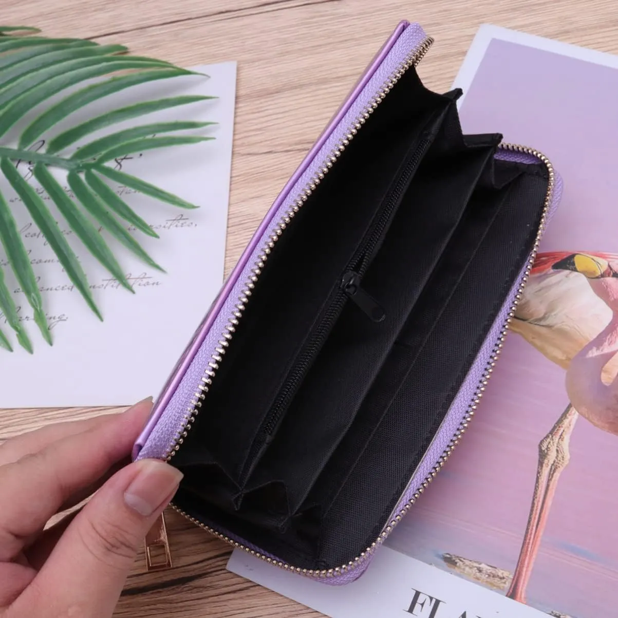 TENDYCOCO 1pc Card Purse Violet Leather Sequins Purses Wallet Zipper Money Coin Slim Holographic Pu Shining Rainbow Clutch for Long Female Cell Sparking Holder Wallets Women Bag