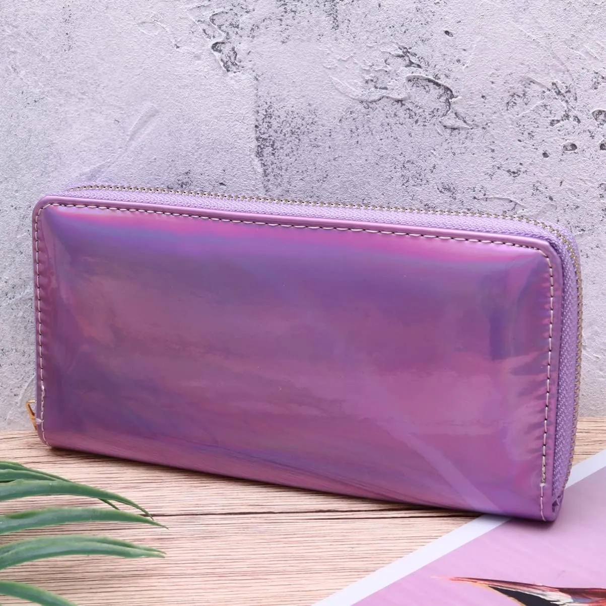 TENDYCOCO 1pc Card Purse Violet Leather Sequins Purses Wallet Zipper Money Coin Slim Holographic Pu Shining Rainbow Clutch for Long Female Cell Sparking Holder Wallets Women Bag