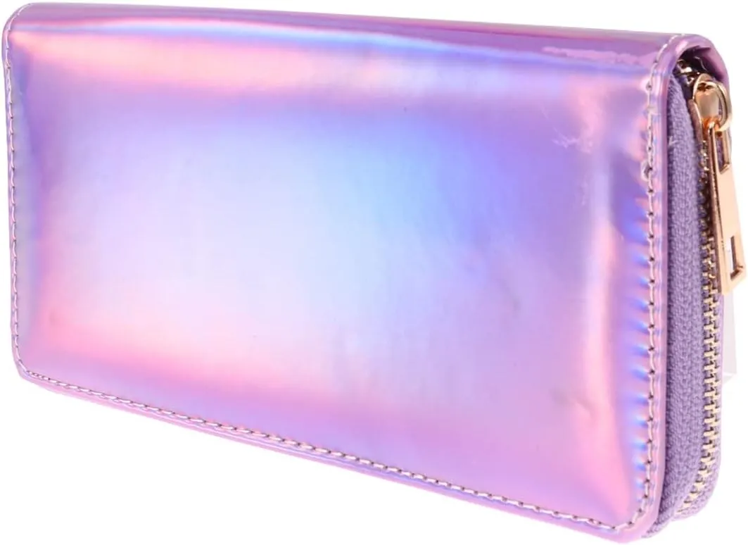 TENDYCOCO 1pc Card Purse Violet Leather Sequins Purses Wallet Zipper Money Coin Slim Holographic Pu Shining Rainbow Clutch for Long Female Cell Sparking Holder Wallets Women Bag