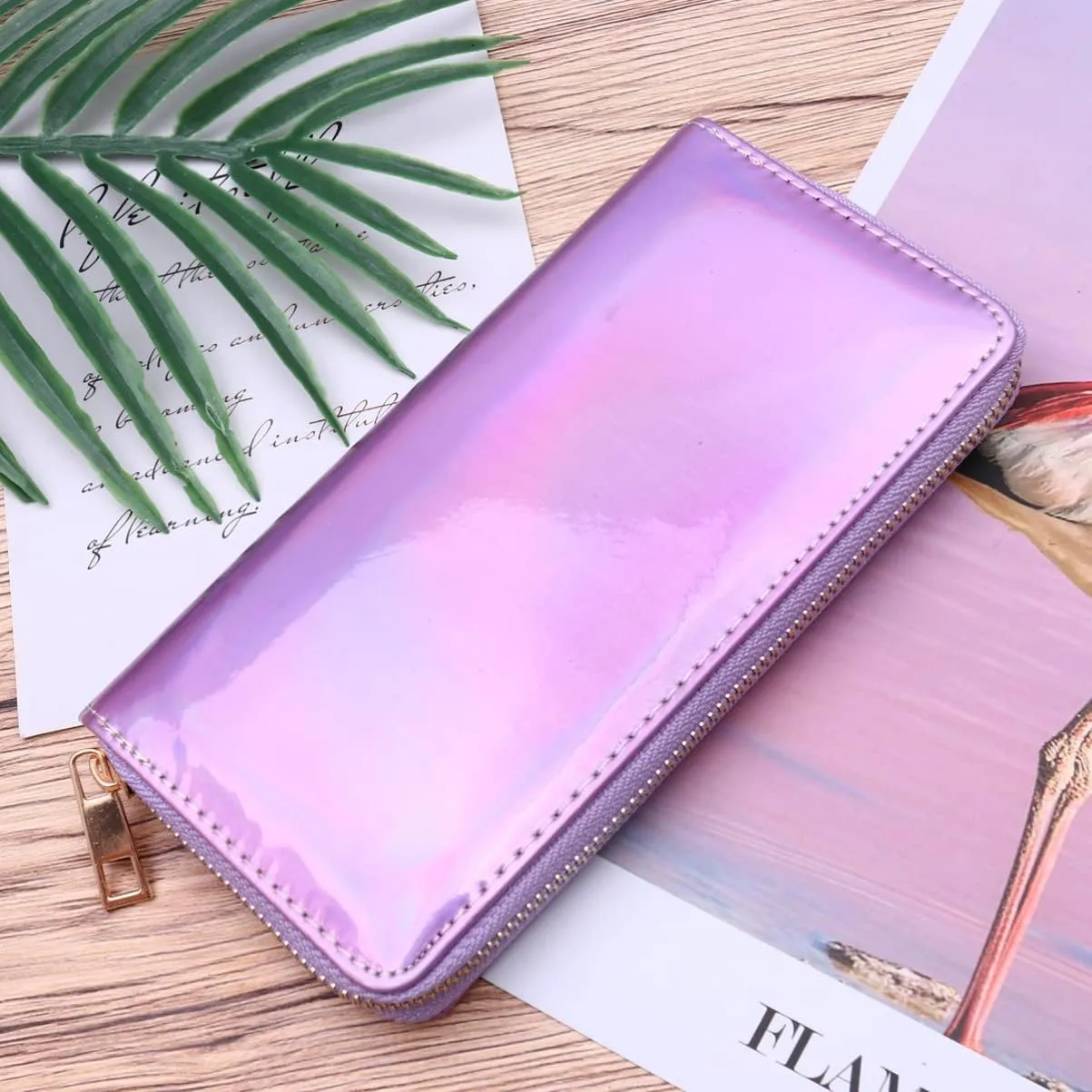 TENDYCOCO 1pc Card Purse Violet Leather Sequins Purses Wallet Zipper Money Coin Slim Holographic Pu Shining Rainbow Clutch for Long Female Cell Sparking Holder Wallets Women Bag