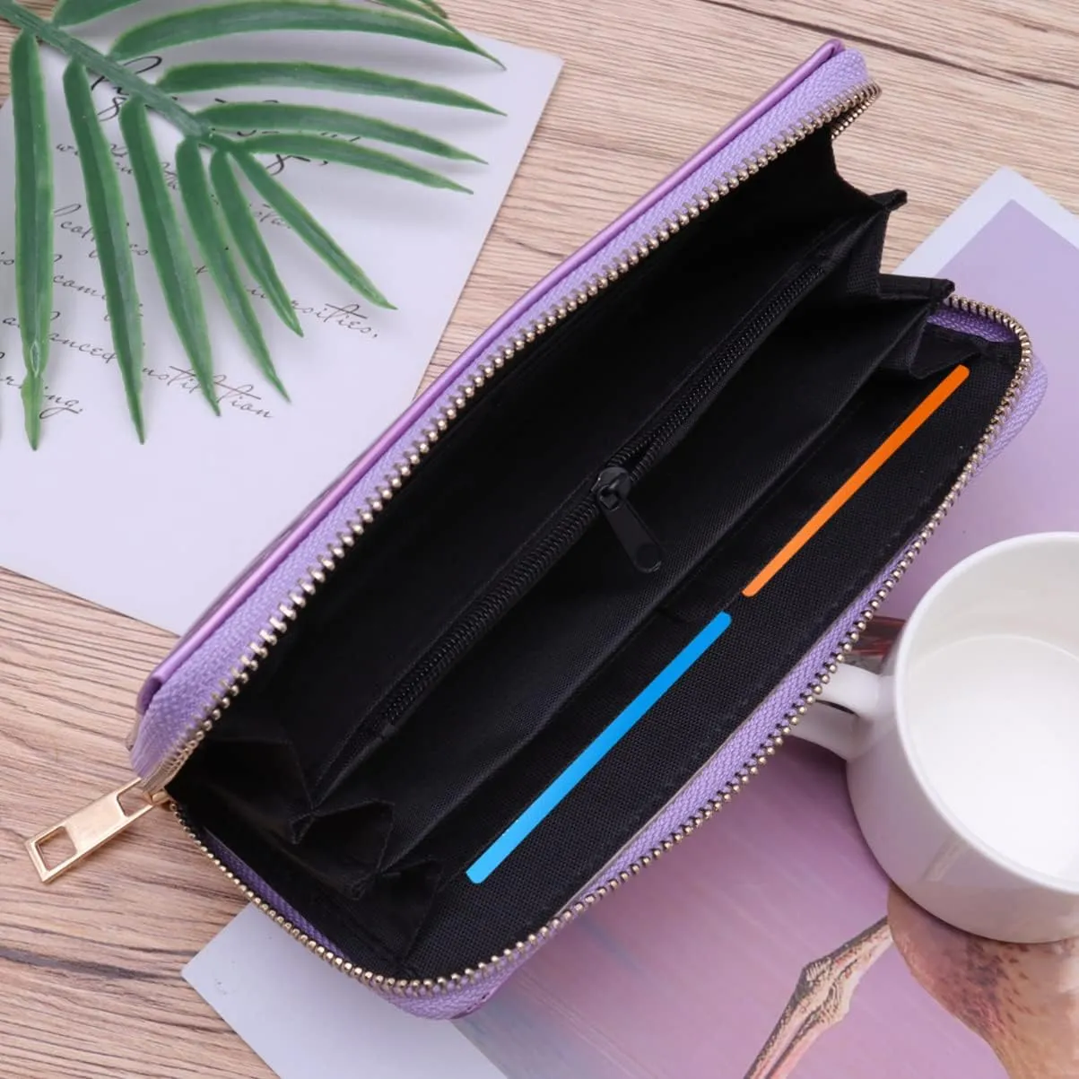 TENDYCOCO 1pc Card Purse Violet Leather Sequins Purses Wallet Zipper Money Coin Slim Holographic Pu Shining Rainbow Clutch for Long Female Cell Sparking Holder Wallets Women Bag