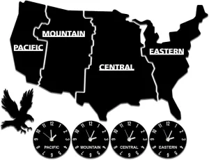 The Geeky Days US Time Zones Wall Clock United States Map Multiple Timezone Acrylic Wall Clock for Office Living Room Patriotic USA Home Decor