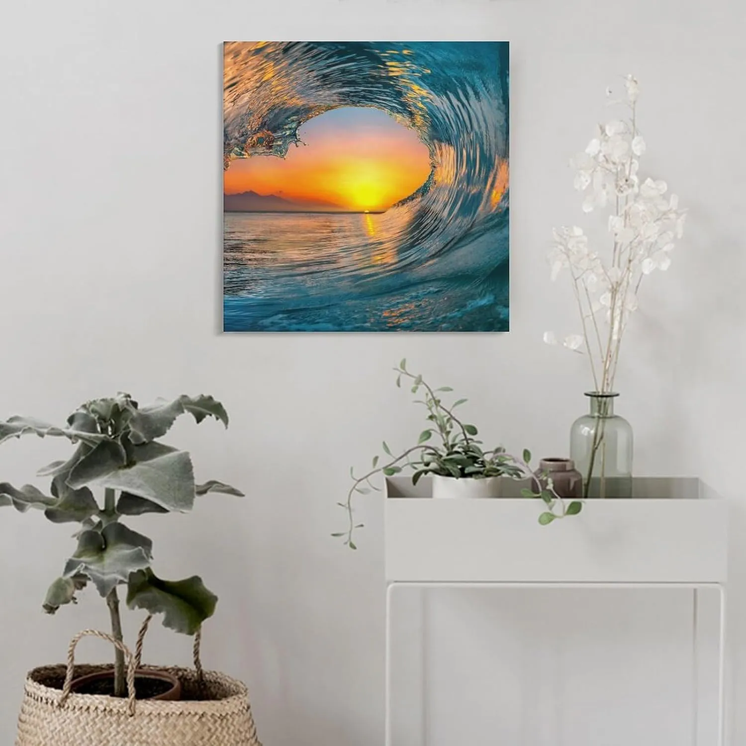 The Ocean Wave Surfer Surfing Summer Beach Art Poster Canvas Painting Decor Wall Print Photo Home Modern Decorative Posters Framed,20x20inch(50x50cm)