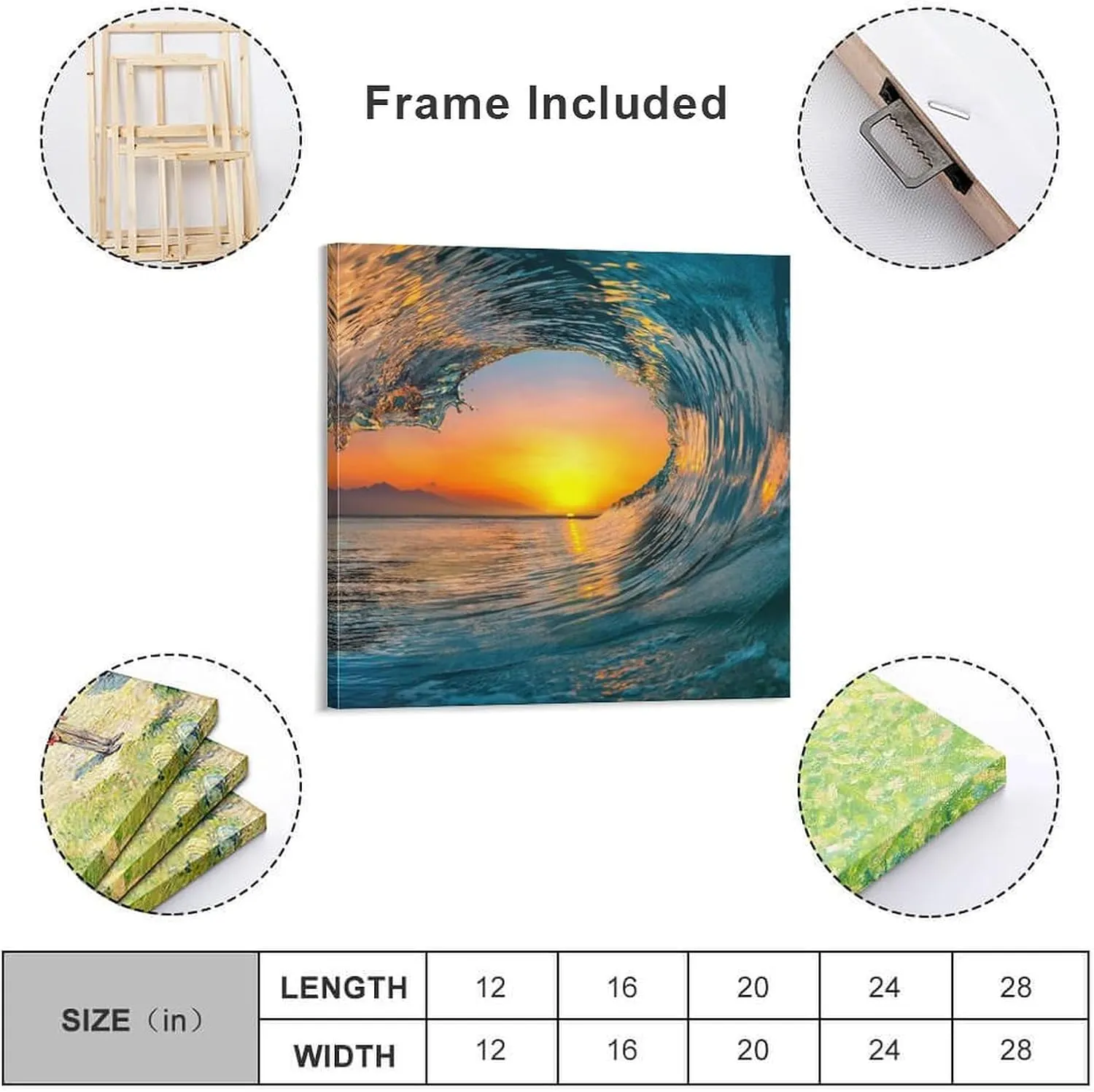 The Ocean Wave Surfer Surfing Summer Beach Art Poster Canvas Painting Decor Wall Print Photo Home Modern Decorative Posters Framed,20x20inch(50x50cm)