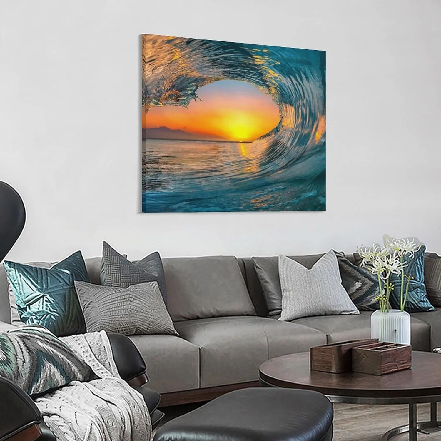 The Ocean Wave Surfer Surfing Summer Beach Art Poster Canvas Painting Decor Wall Print Photo Home Modern Decorative Posters Framed,20x20inch(50x50cm)