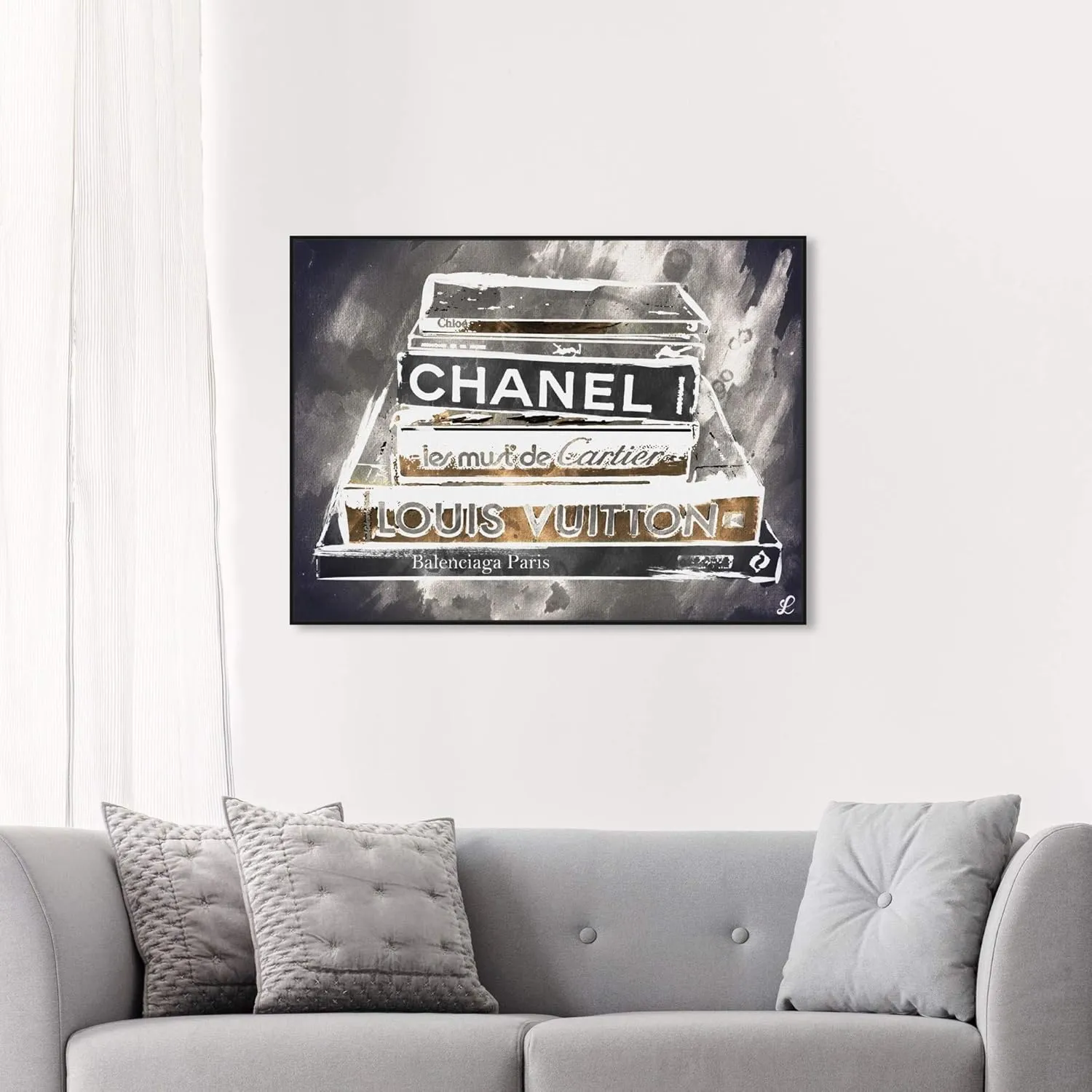 The Oliver Gal Artist Co. Fashion and Glam Framed Wall Art Canvas Prints 'Lectures Grey' Books Home Décor, 45" x 36", Gold, Gray