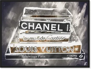 The Oliver Gal Artist Co. Fashion and Glam Framed Wall Art Canvas Prints 'Lectures Grey' Books Home Décor, 45" x 36", Gold, Gray