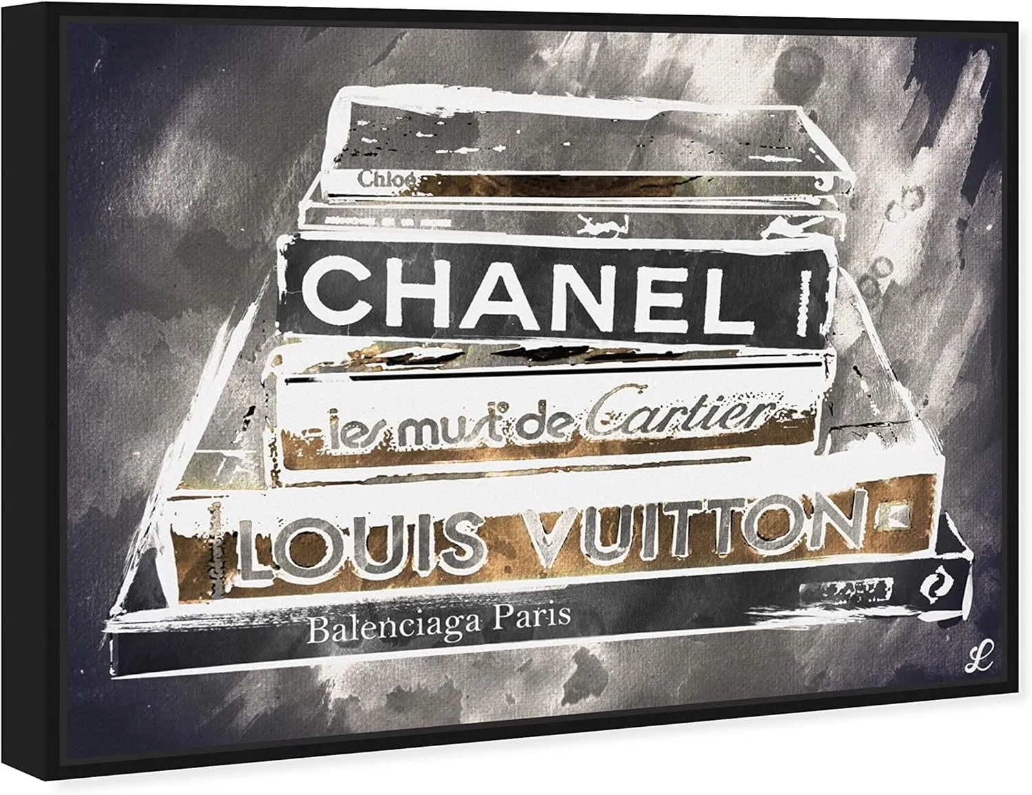 The Oliver Gal Artist Co. Fashion and Glam Framed Wall Art Canvas Prints 'Lectures Grey' Books Home Décor, 45" x 36", Gold, Gray