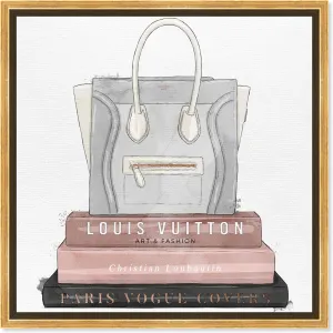 The Oliver Gal Artist Co. Fashion and Glam Framed Wall Art Canvas Prints 'My Fancy Purse and Books' Handbags Home Décor, 20" x 20", Blue, Pink