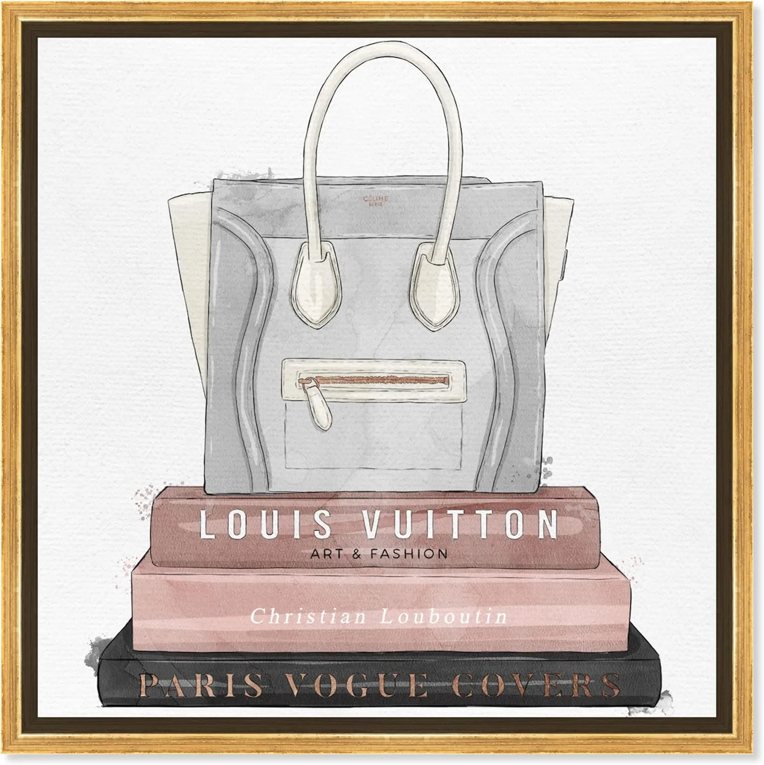 The Oliver Gal Artist Co. Fashion and Glam Framed Wall Art Canvas Prints 'My Fancy Purse and Books' Handbags Home Décor, 20" x 20", Blue, Pink