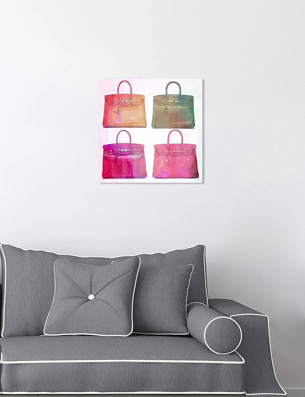 The Oliver Gal Artist Co. Fashion and Glam Wall Art Canvas Prints 'Bag Games' Home Décor, 12" x 12", Pink, Green