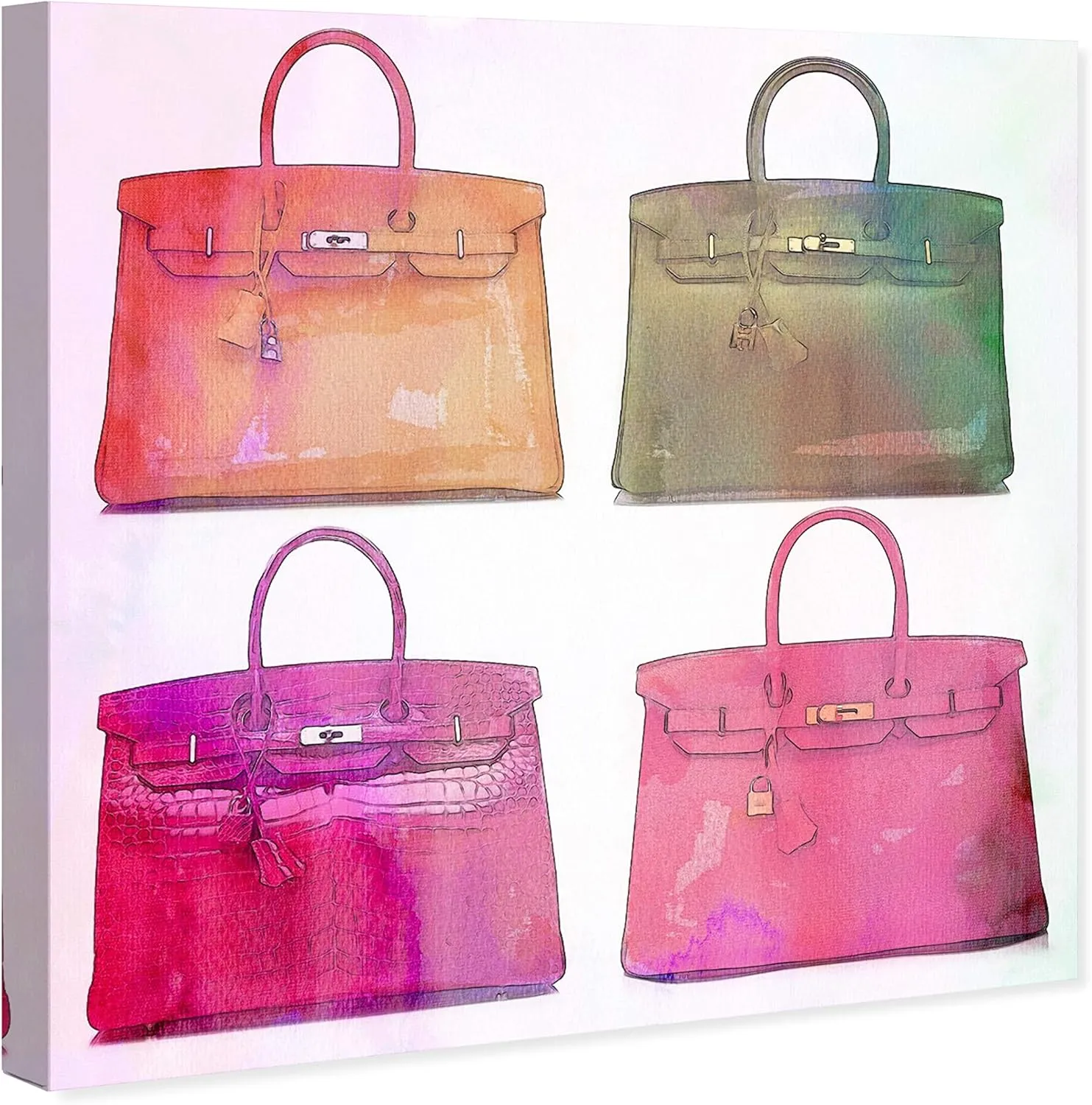 The Oliver Gal Artist Co. Fashion and Glam Wall Art Canvas Prints 'Bag Games' Home Décor, 12" x 12", Pink, Green
