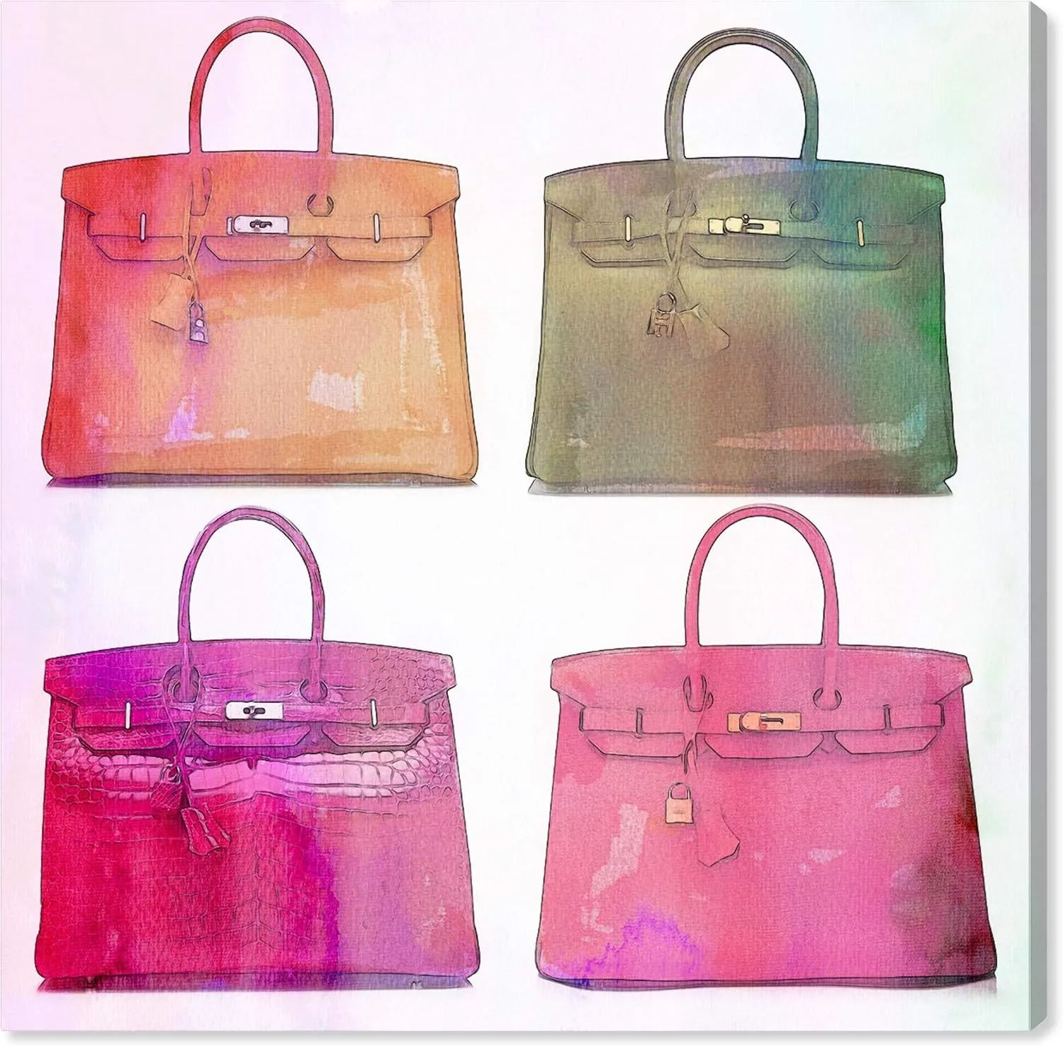The Oliver Gal Artist Co. Fashion and Glam Wall Art Canvas Prints 'Bag Games' Home Décor, 12" x 12", Pink, Green