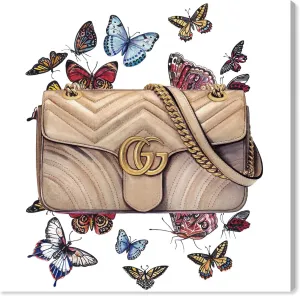 The Oliver Gal Artist Co. Fashion and Glam Wall Art Canvas Prints 'Doll Memories-Butterflies Bag' Home Décor, 16" x 16", Brown, Red
