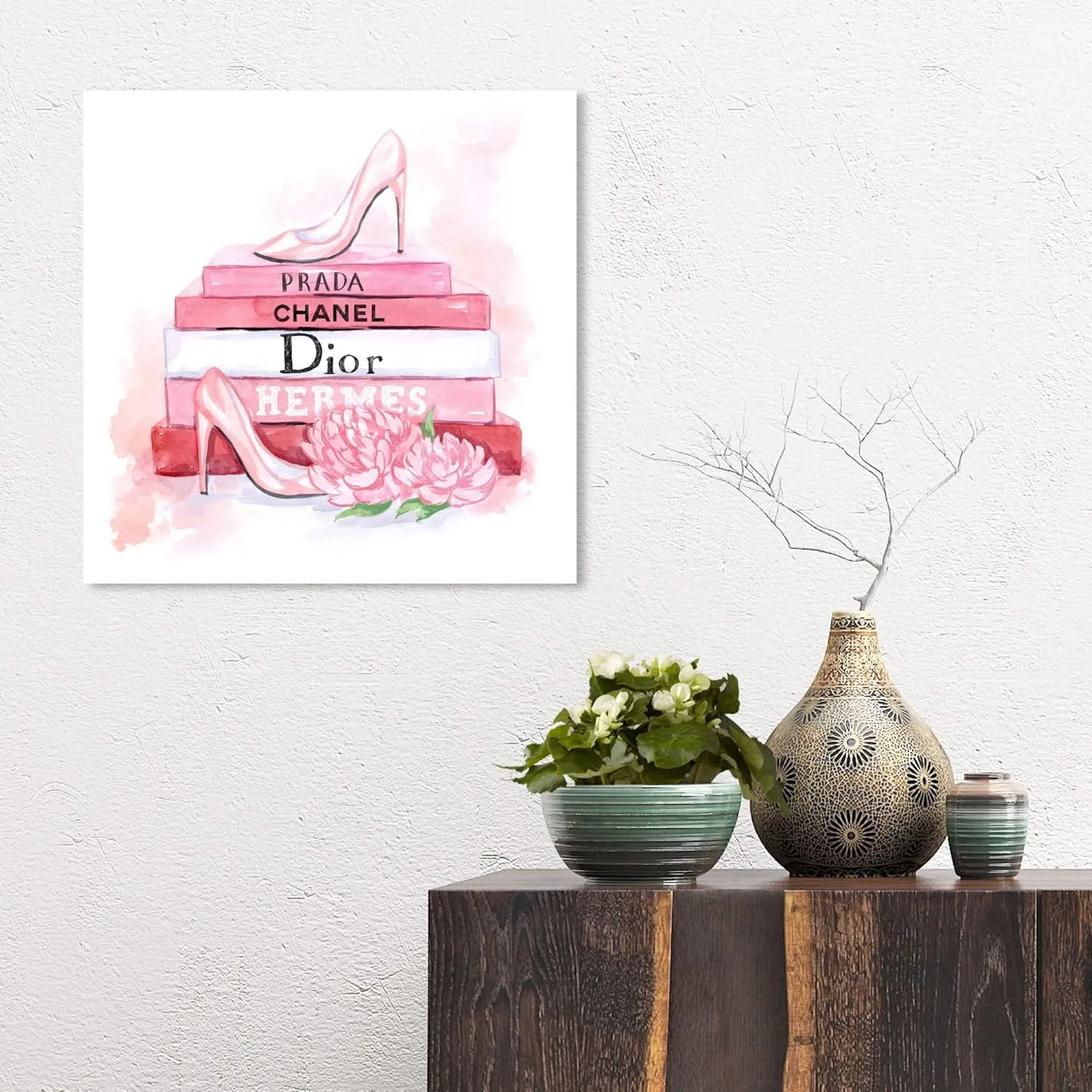 The Oliver Gal Artist Co. Fashion and Glam Wall Art Canvas Prints 'Fashion Pink Books'