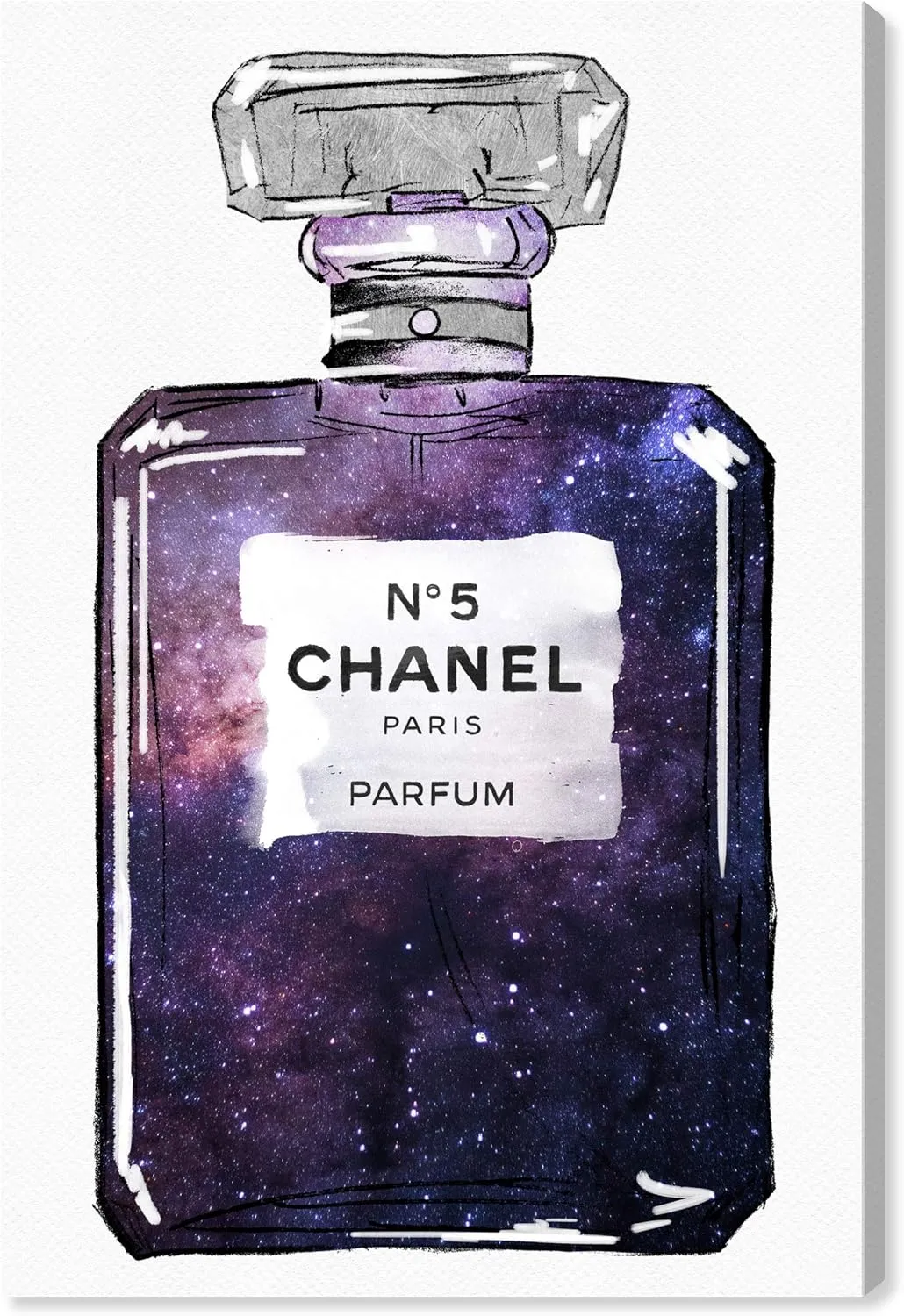 The Oliver Gal Artist Co. Fashion and Glam Wall Art Canvas Prints 'Galaxy to Paris Parfum' Home Décor, 20 in x 30 in, Purple, White