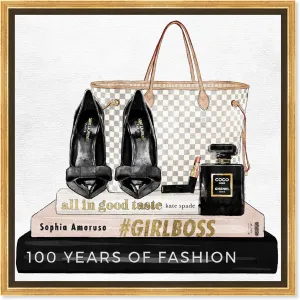The Oliver Gal Artist Co. Fashion and Glam Wall Art Canvas Prints 'Going Out Books' Shoes Home Décor, 12 in x 12 in, Gold Frame