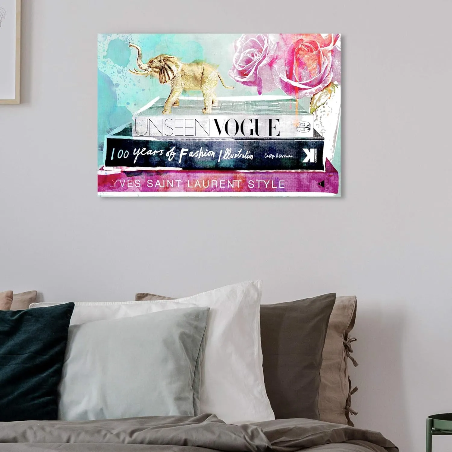 The Oliver Gal Artist Co. Fashion and Glam Wall Art Canvas Prints 'Library of a Fashionista' Home Décor, 24 in x 16 in, Pink, Turquoise
