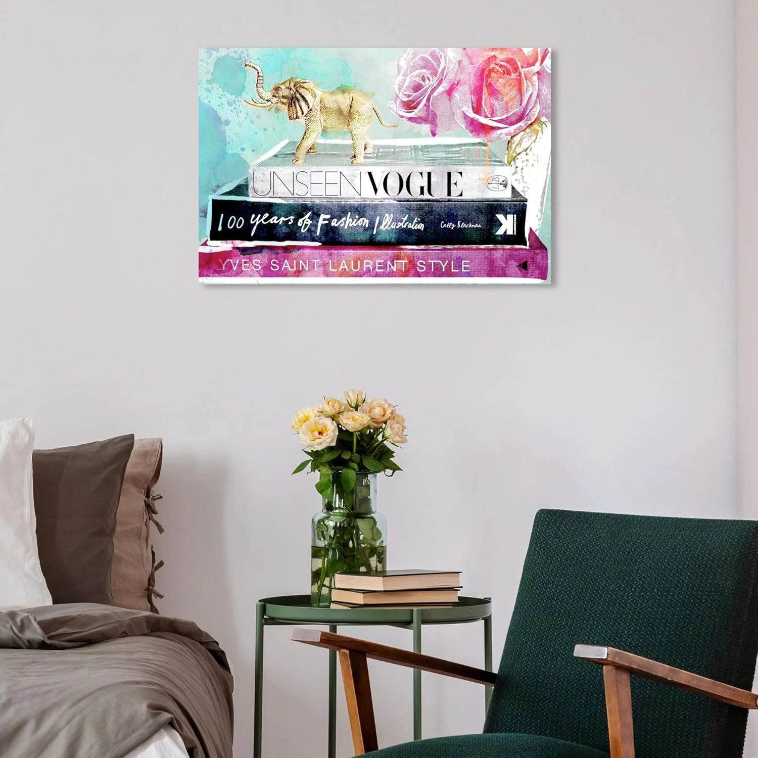 The Oliver Gal Artist Co. Fashion and Glam Wall Art Canvas Prints 'Library of a Fashionista' Home Décor, 24 in x 16 in, Pink, Turquoise