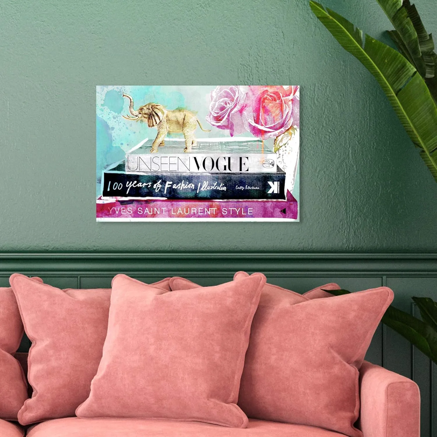 The Oliver Gal Artist Co. Fashion and Glam Wall Art Canvas Prints 'Library of a Fashionista' Home Décor, 24 in x 16 in, Pink, Turquoise