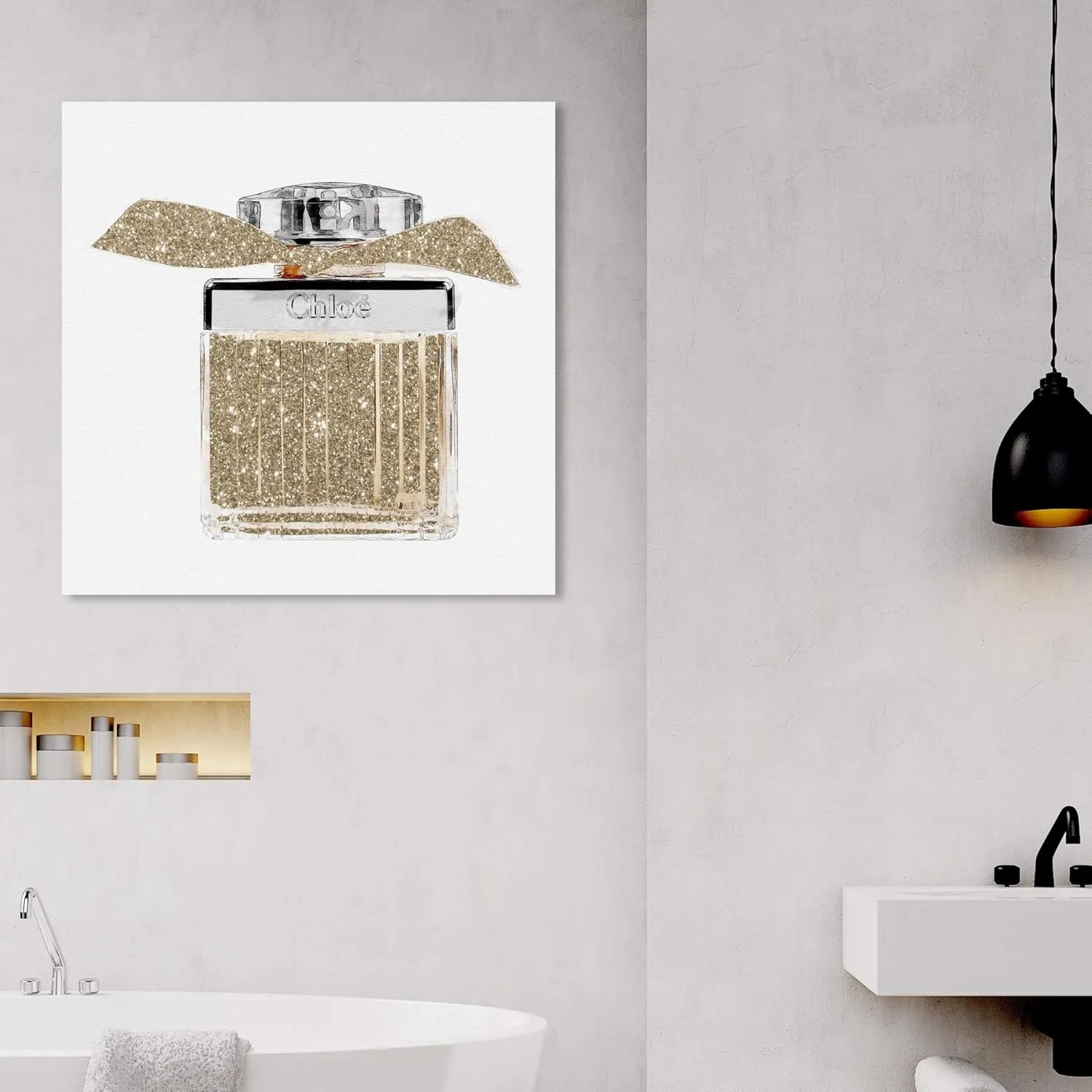 The Oliver Gal Artist Co. Fashion and Glam Wall Art Canvas Prints 'Lovely Sweet Perfume' Home Décor, 16" x 16", Gold, Gray