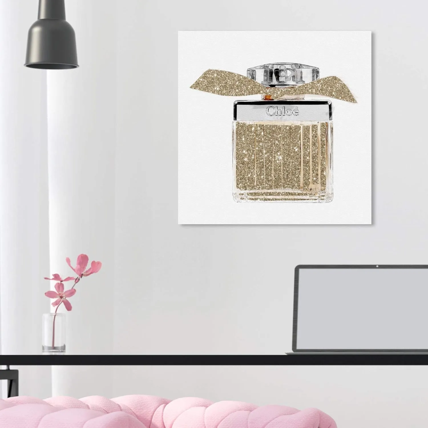 The Oliver Gal Artist Co. Fashion and Glam Wall Art Canvas Prints 'Lovely Sweet Perfume' Home Décor, 16" x 16", Gold, Gray