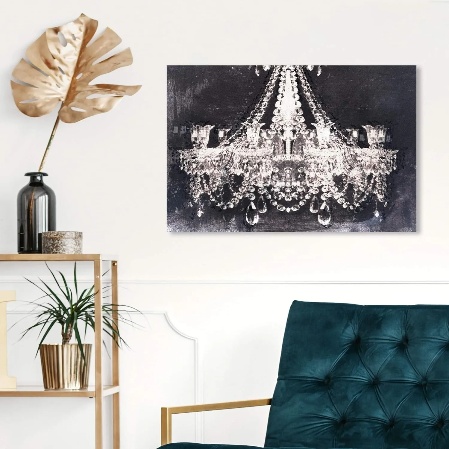 The Oliver Gal Artist Co. Modern 15 in x 10 in, Glam Crystal Chandelier, Canvas Wall Art, Dining Room, Black