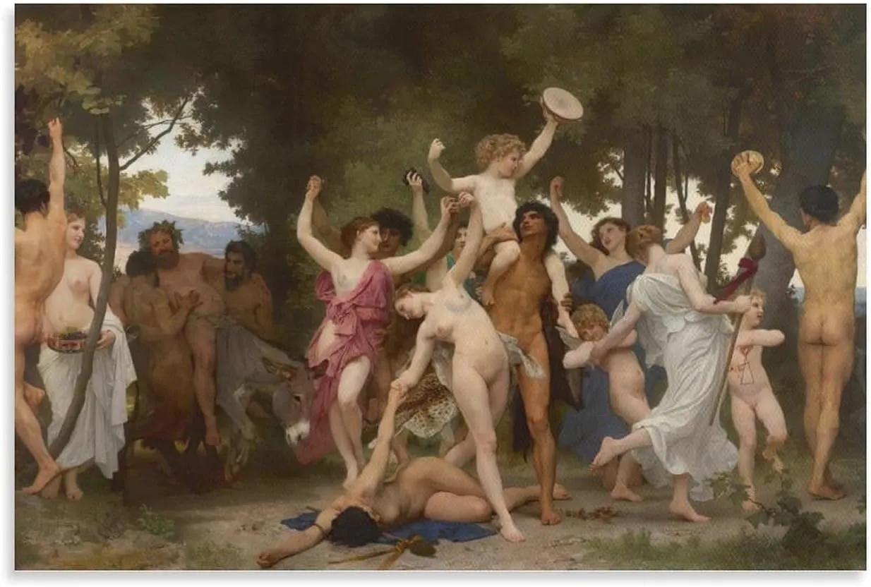The Youth of Bacchus La Jeunesse De Bacchus By William Adolphe Bouguereau Poster Canvas Wall Art For Room Aesthetic And Decor Poster For Bedroom Living Room Bathroom Kitchen Office Decor 24x36inch(60x