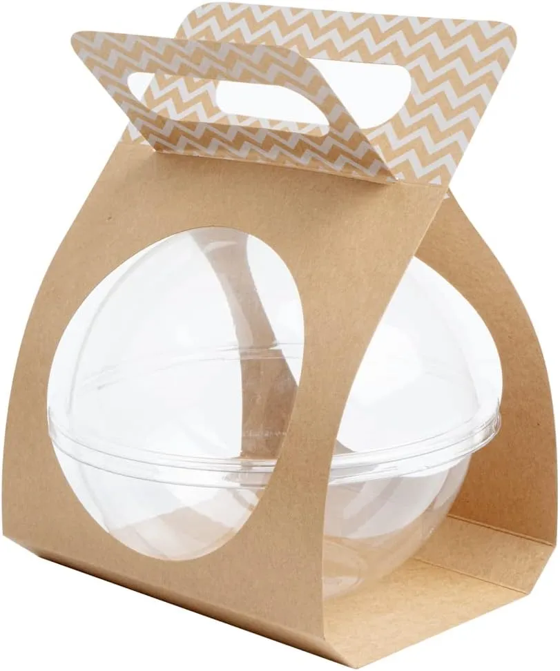 Thermo Tek 22.6 x 6.3 Inch Food Carrier, 50 Chevron Pattern Container Carrier - Disposable, For 28 oz Containers, Kraft Paper Sphere Container Carrier, Containers Sold Separately - Restaurantware